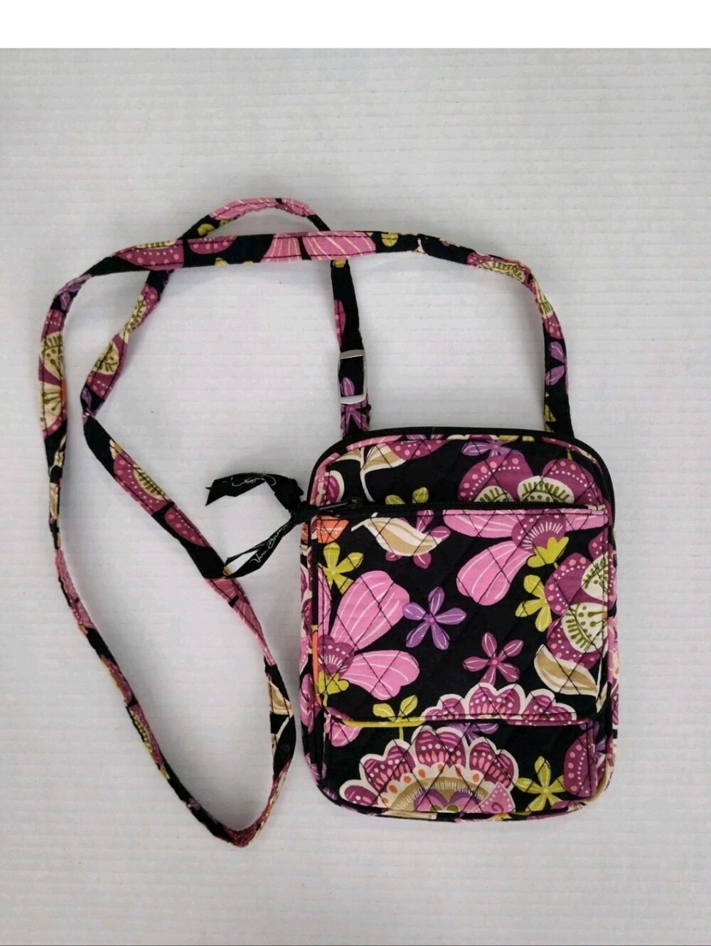 Vera Bradley Small Hipster Crossbody Bag in Pirouette Pink Black Zip Closure